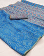 Marvellous Sky Printed Cotton Silk Saree With Comely Blouse Piece