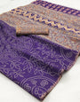 Vestigial Purple Printed Cotton Silk Saree With Glamorous Blouse Piece
