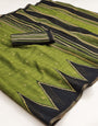 Enchanting Green Printed Cotton Silk Saree With Incredible Blouse Piece