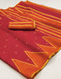 Refreshing Red Printed Cotton Silk Saree With Pulsating Blouse Piece