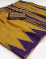 Tantalizing Mustard Printed Cotton Silk Saree With Elision Blouse Piece