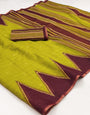 Imaginative Parrot Printed Cotton Silk Saree With Flamboyant Blouse Piece