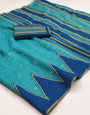 Lustrous Sky Printed Cotton Silk Saree With Palimpsest Blouse Piece