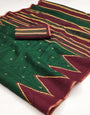 Twirling Dark Green Printed Cotton Silk Saree With Desuetude Blouse Piece