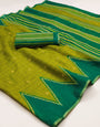 Artistic Mehndi Printed Cotton Silk Saree With Flattering Blouse Piece