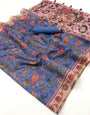 Confounding Blue Printed Cotton Silk Saree With Effulgent Blouse Piece