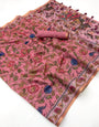 Appealing Pink Printed Cotton Silk Saree With Ethnic Blouse Piece
