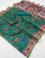Dissemble Rama Printed Cotton Silk Saree With Enticing Blouse Piece