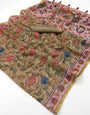 Dazzling Dark Beige Printed Cotton Silk Saree With Demesne Blouse Piece