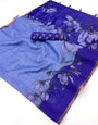 Jazzy Blue Printed Cotton Silk Saree With Glorious Blouse Piece