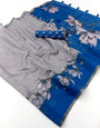 Embrocation Grey Printed Cotton Silk Saree With Ratatouille Blouse Piece