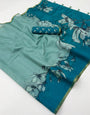 Seraglio Sea Green Printed Cotton Silk Saree With Ailurophile Blouse Piece