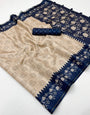 Angelic Beige Printed Tussar Silk Saree With Beauteous Blouse Piece