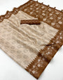 Mesmerising Beige Printed Tussar Silk Saree With Splendorous Blouse Piece