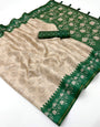 Wonderful Beige Printed Tussar Silk Saree With Mesmeric Blouse Piece