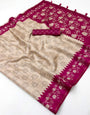 Divine Beige Printed Tussar Silk Saree With Invaluable Blouse Piece