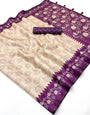 Efflorescence Beige Printed Tussar Silk Saree With Glorious Blouse Piece