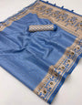 Desultory Blue Printed Tussar Silk Saree With Classy Blouse Piece