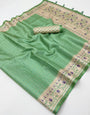 Resplendent Pista Printed Tussar Silk Saree With Ravishing Blouse Piece