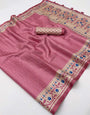 Zephyr Pink Printed Tussar Silk Saree With Hypnotic Blouse Piece