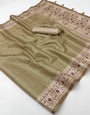 Susurrous Beige Printed Tussar Silk Saree With Fantabulous Blouse Piece