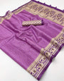 Ebullience Lavender Printed Tussar Silk Saree With Intricate Blouse Piece