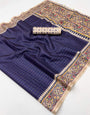Mellifluous Navy Blue Printed Tussar Silk Saree With Engaging Blouse Piece