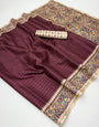 Preferable Wine Printed Tussar Silk Saree With Winsome Blouse Piece