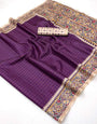 Capricious Purple Printed Tussar Silk Saree With Nebula Blouse Piece