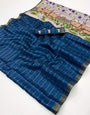 Magnificat Blue Printed Tussar Silk Saree With Majesty Blouse Piece