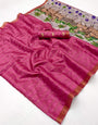 Forbearance Pink Printed Tussar Silk Saree With Dissemble Blouse Piece