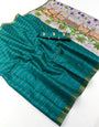 Dazzling Rama Printed Tussar Silk Saree With Deserving Blouse Piece
