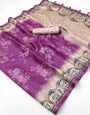 Scintillating Purple Printed Tussar Silk Saree With Amiable Blouse Piece