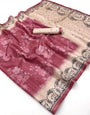 Ethnic Pink Printed Tussar Silk Saree With Appealing Blouse Piece