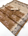 Seraglio Brown Printed Tussar Silk Saree With Admirable Blouse Piece