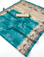 Inspiring Turquoise Printed Tussar Silk Saree With Allure Blouse Piece