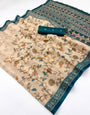 Enthralling Beige Printed Cotton Silk Saree With Ephemeral Blouse Piece