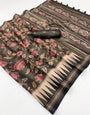 Zephyr Black Printed Cotton Silk Saree With Ebullience Blouse Piece
