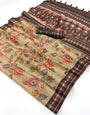 Hypnotic Dark Beige Printed Cotton Silk Saree With Embrocation Blouse Piece