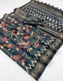 Exuberant Dark Grey Printed Cotton Silk Saree With Surreptitious Blouse Piece