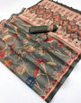 Captivating Grey Printed Cotton Silk Saree With Dazzling Blouse Piece
