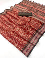 Flamboyant Maroon Printed Cotton Silk Saree With Blissful Blouse Piece