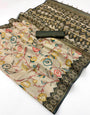 Dissemble Pista Printed Cotton Silk Saree With Seraglio Blouse Piece