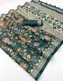 Effulgent Rama Printed Cotton Silk Saree With Exceptional Blouse Piece