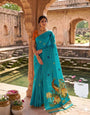 Resplendent Firozi Pure Munga Cotton Silk Saree With Epiphany Blouse Piece
