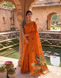 Twirling Orange Pure Munga Cotton Silk Saree With Charming Blouse Piece
