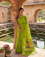 Murmurous Green Pure Munga Cotton Silk Saree With Scintilla Blouse Piece