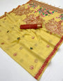 Forbearance Yellow Pure Munga Cotton Silk Saree With Divine Blouse Piece