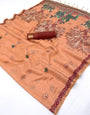 Grandiose Peach Pure Munga Cotton Silk Saree With Engaging Blouse Piece