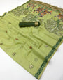 Quintessential Pista Pure Munga Cotton Silk Saree With Adorning Blouse Piece